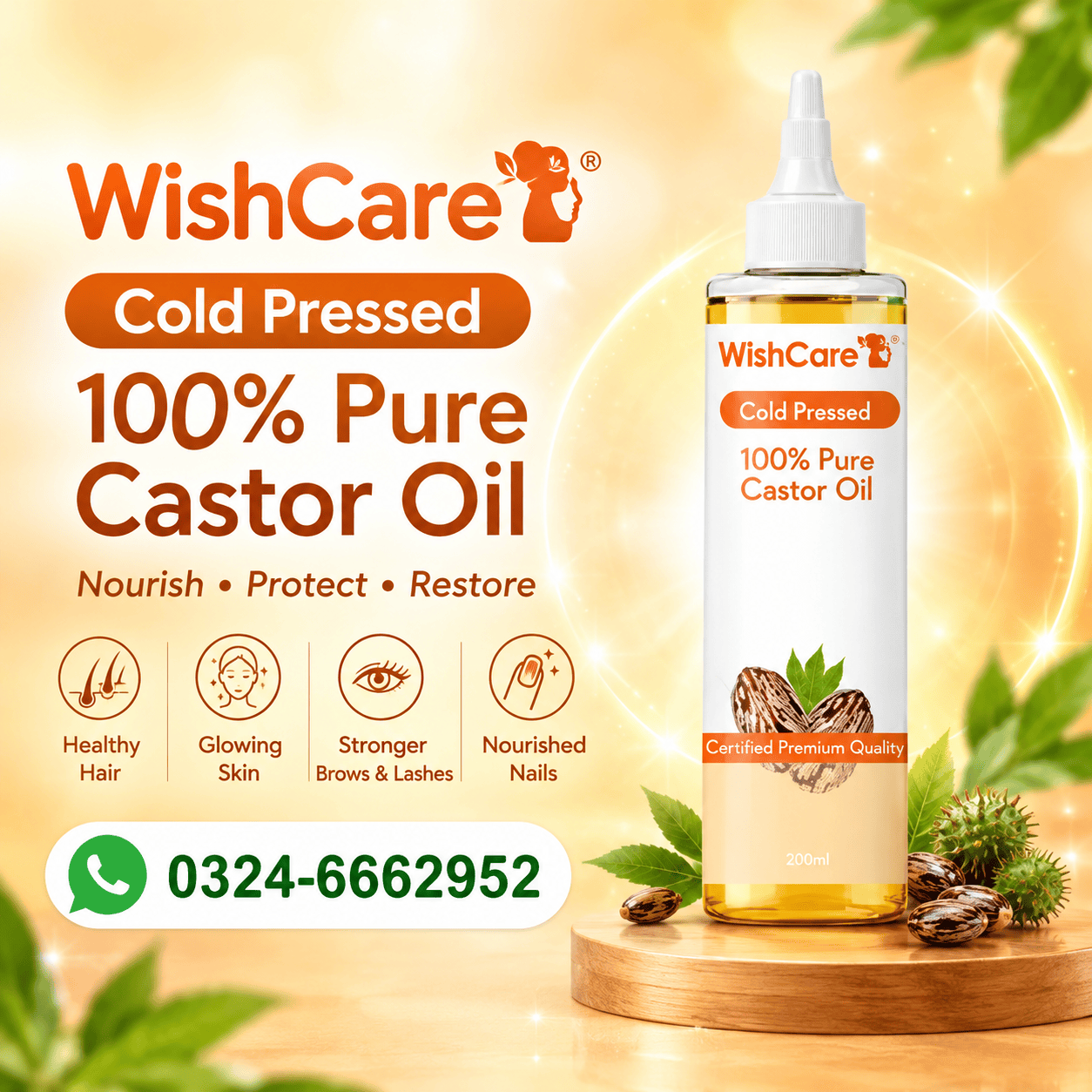 WishCare Cold Pressed 100% Pure Castor Oil